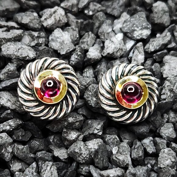 David Yurman Cable Cookie Stud Earrings, Garnet - Picture 1 of 7